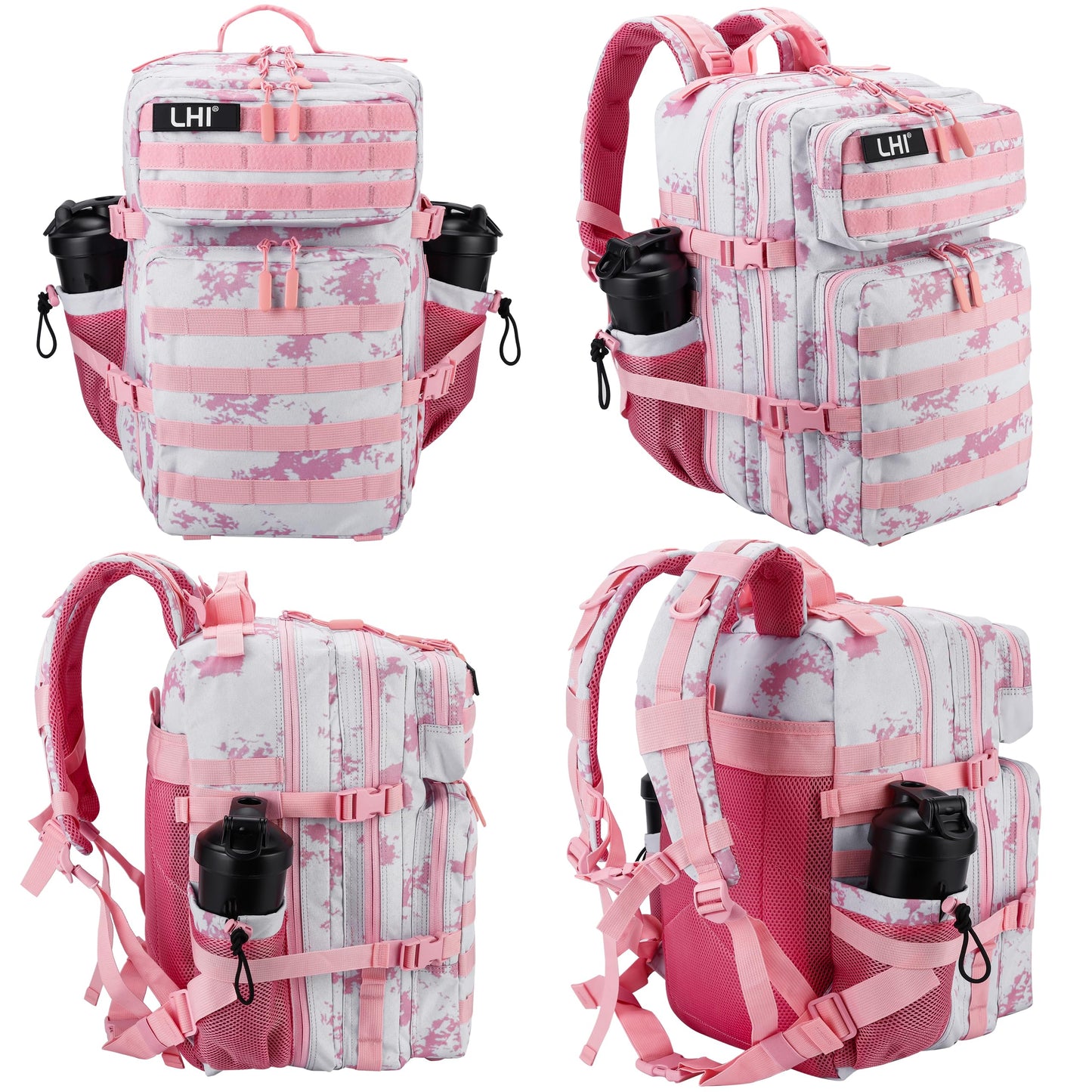 LHI Military Tactical Backpack for Men and Women 45L Army 3 Days Assault Pack Bag Large Rucksack with Molle System - Pink Tie-Dye