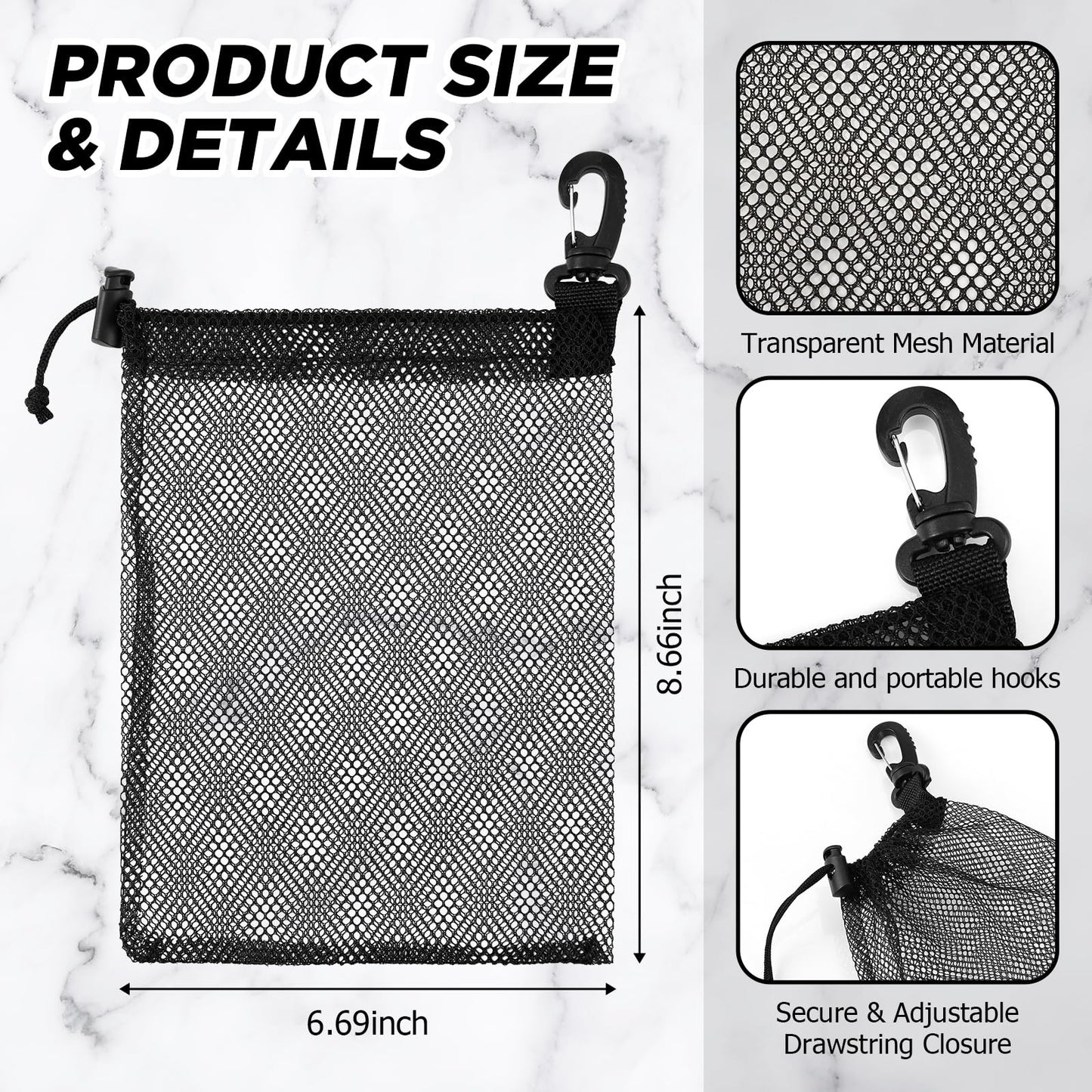 GliCraft 20 Pcs Mesh Drawstring Bag with Clip and Toggle Closure Bulk Black Closure Rock Collecting Bag for Adults Outdoor Mushroom Foraging Hunting Beachcombing Trekking