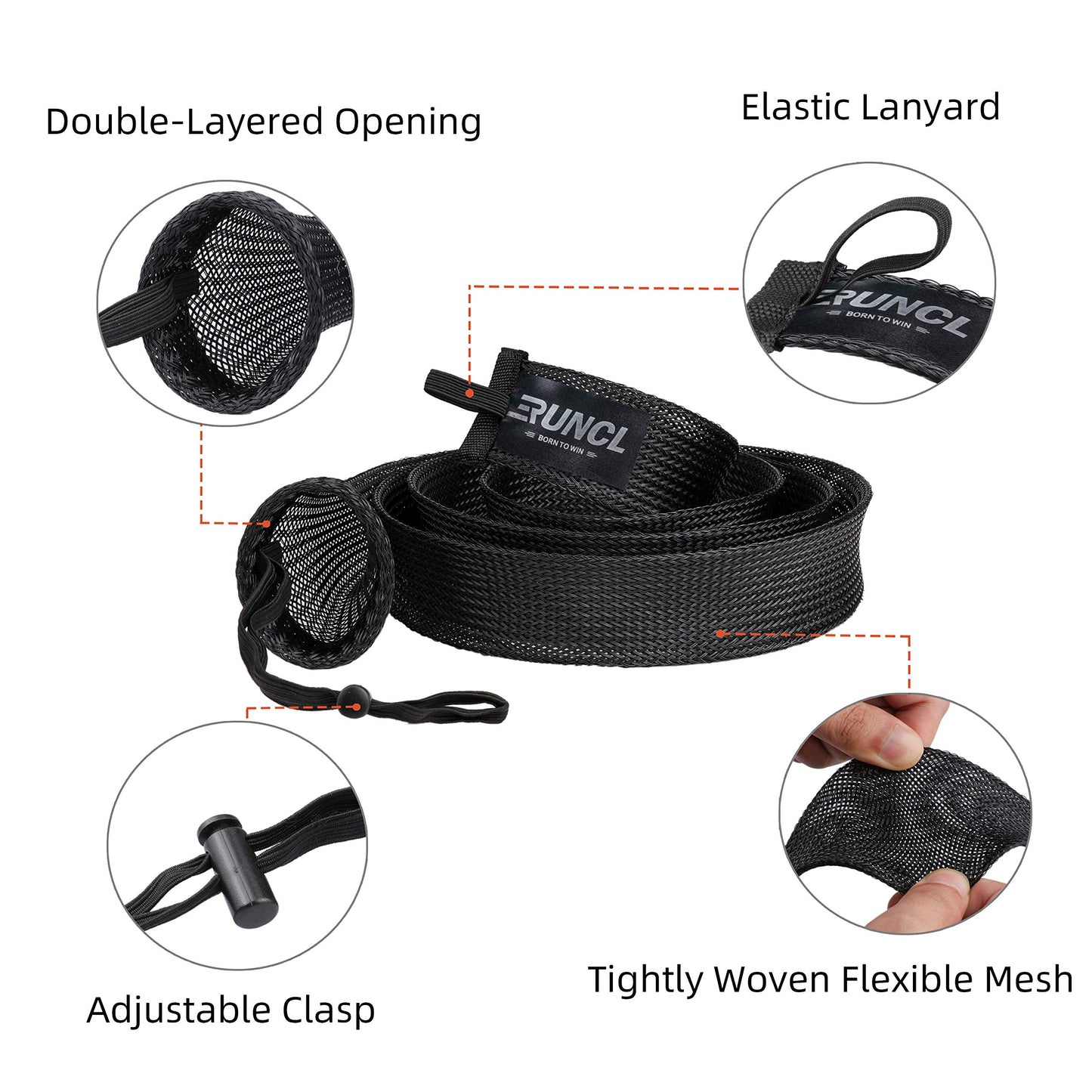 RUNCL Casting Rod Socks, Fishing Rod Sleeves, Fishing Pole Sleeves (Black, 2pcs) & Baitcasting Reel Bags, Reel Covers (2pcs)