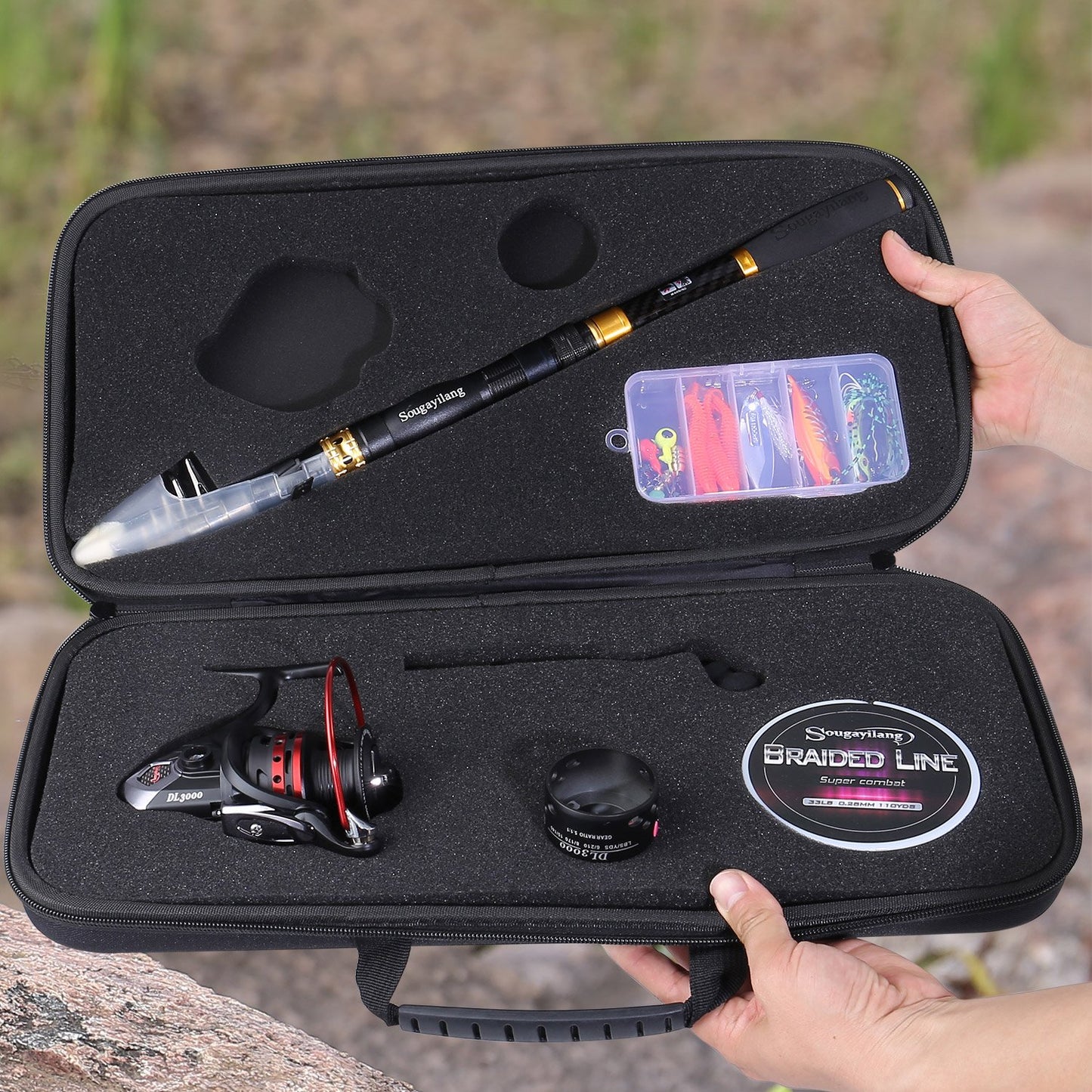 Sougayilang Fishing Rod Combos with Telescopic Fishing Pole Spinning Reels Fishing Carrier Bag for Travel Saltwater Freshwater Fishing(2.4M/7.87FT)