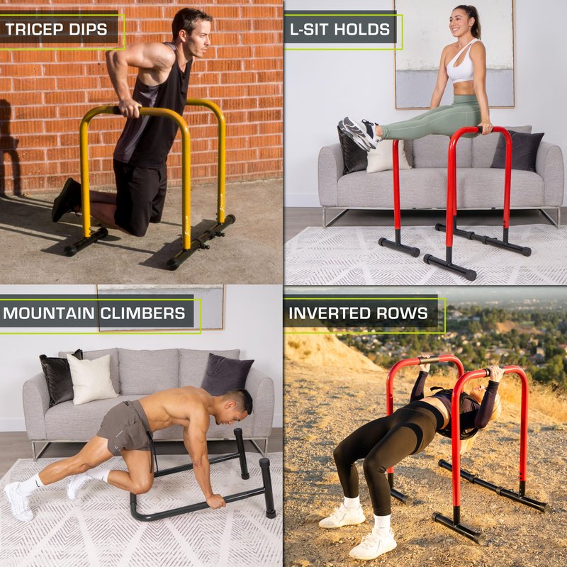 ProsourceFit Heavy Duty Dip Station, Parallel Bars with Safety Connector for Home Exercise, Strength Training, Tricep Dips, Calisthenics, and Workouts, Supports up to 400 LB, Black