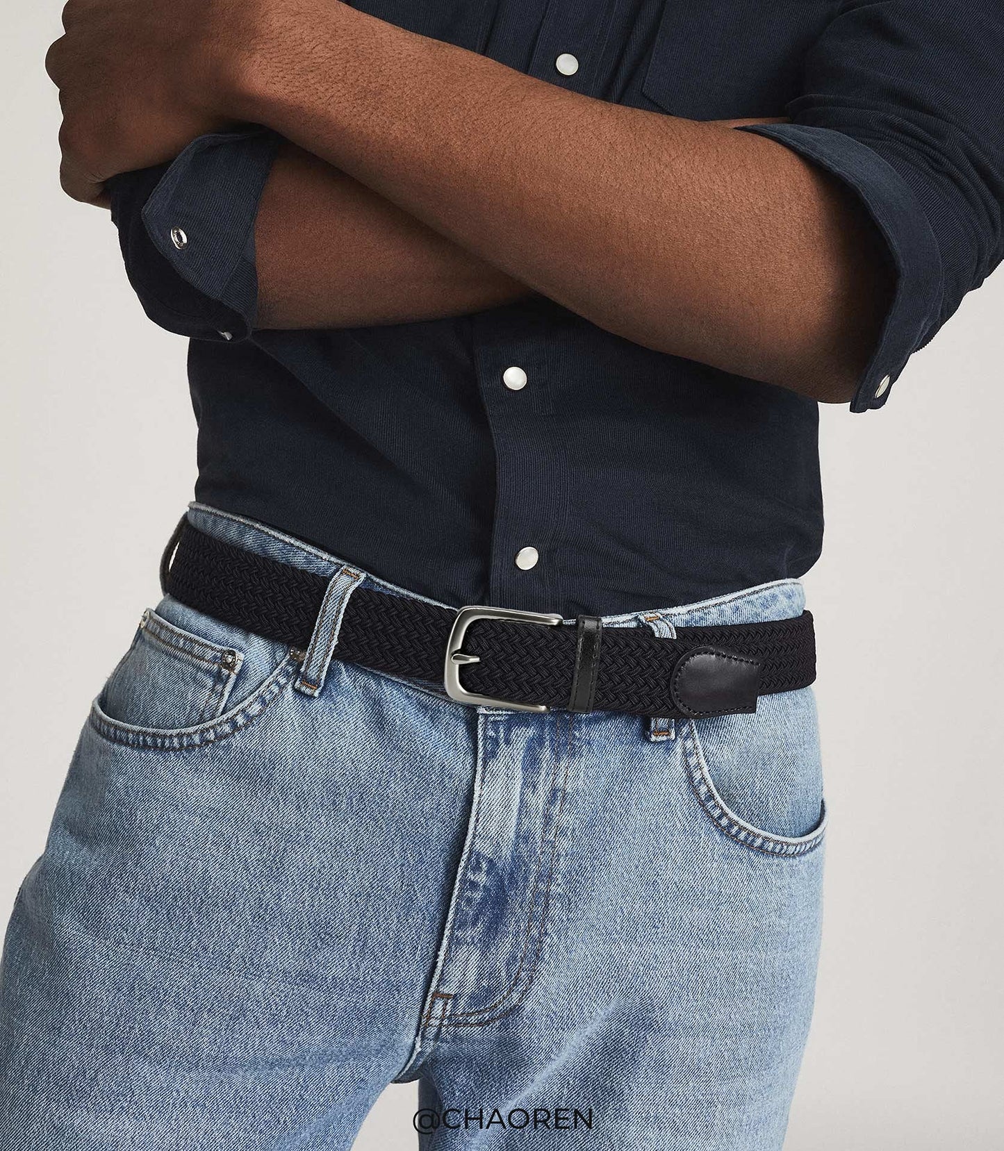 CHAOREN Stretch Belts for Men - Braided Elastic Golf Belt for Men 1 3/8"- Gift for Casual Jeans Shorts