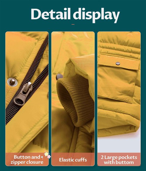 CREATMO US Boy's Parka Hooded Coat Mid-Long Winter Puffer Jacket For Kids Yellow 14-16