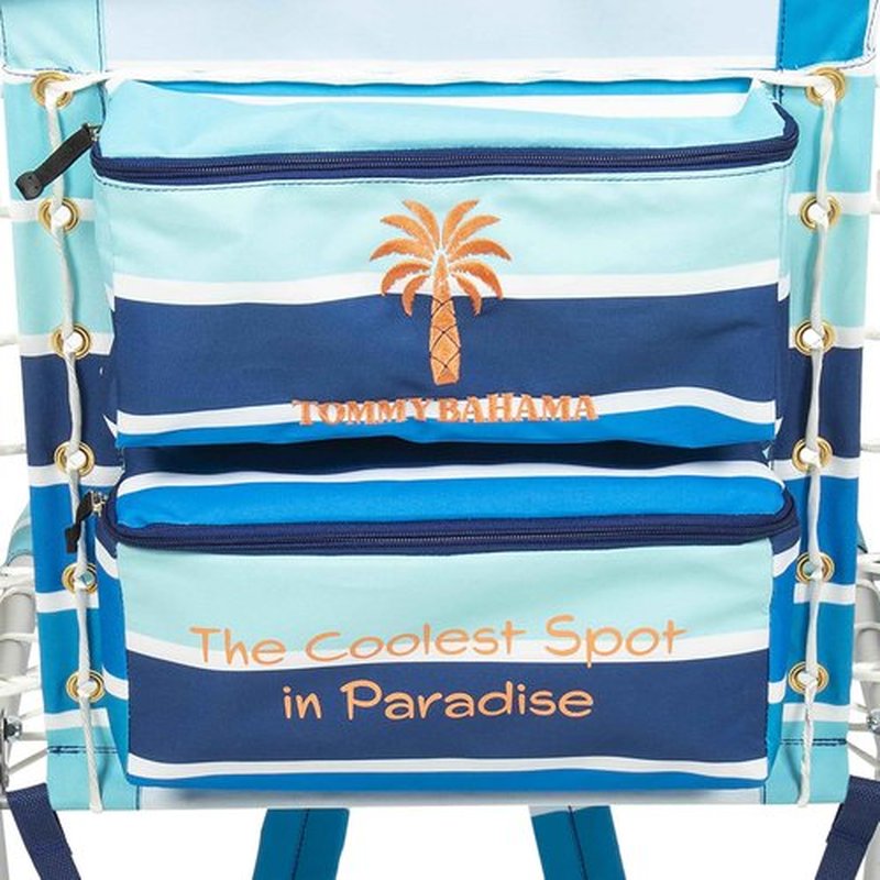 Tommy Bahama Hi-Boy 17" Seat Height 4-Position Lace-Up Suspension Folding Backpack Beach Chair, Logo Stripe