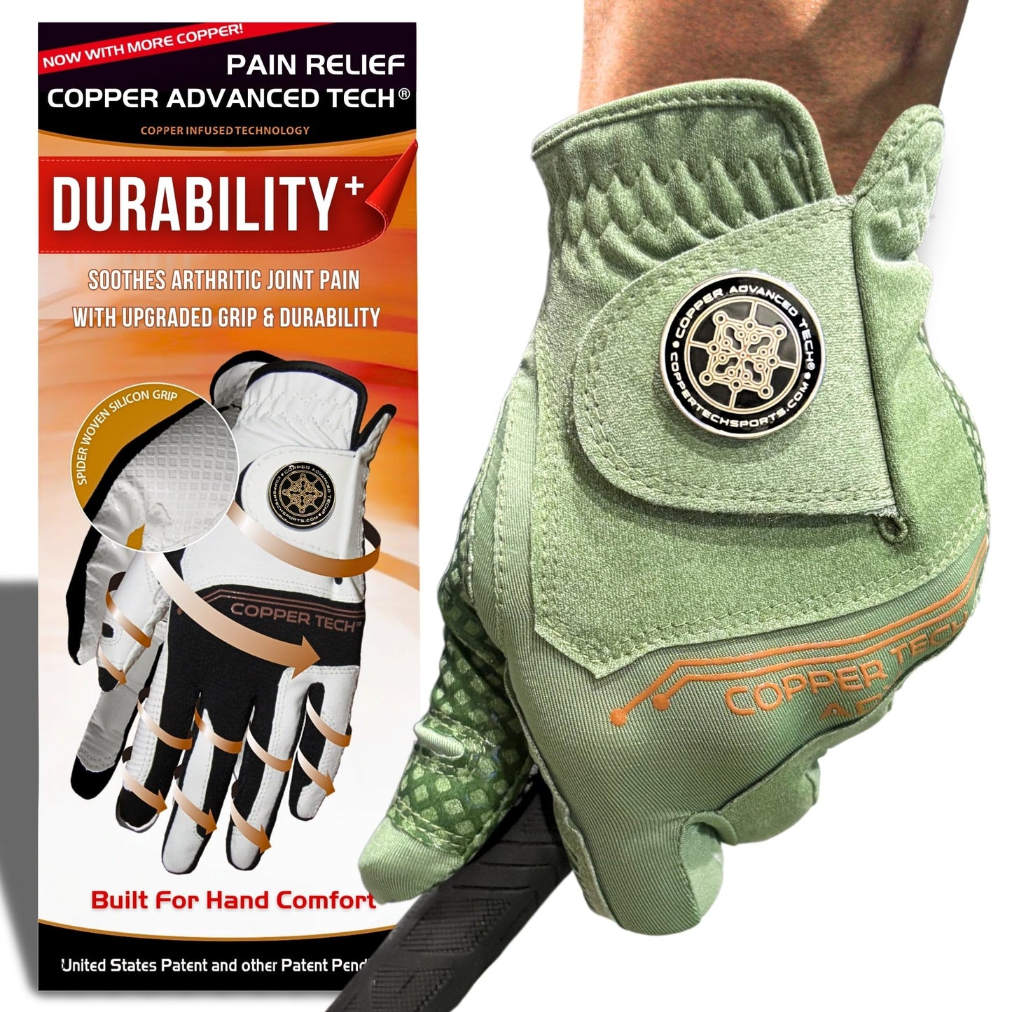 Copper Advanced Tech 2.0 Golf Gloves for Men | Copper Compression Joint Support, Tacky Grip, Tear Resistant Durability (Green/Green, XX-Large, Right Hand for Left-Handed Golfer)