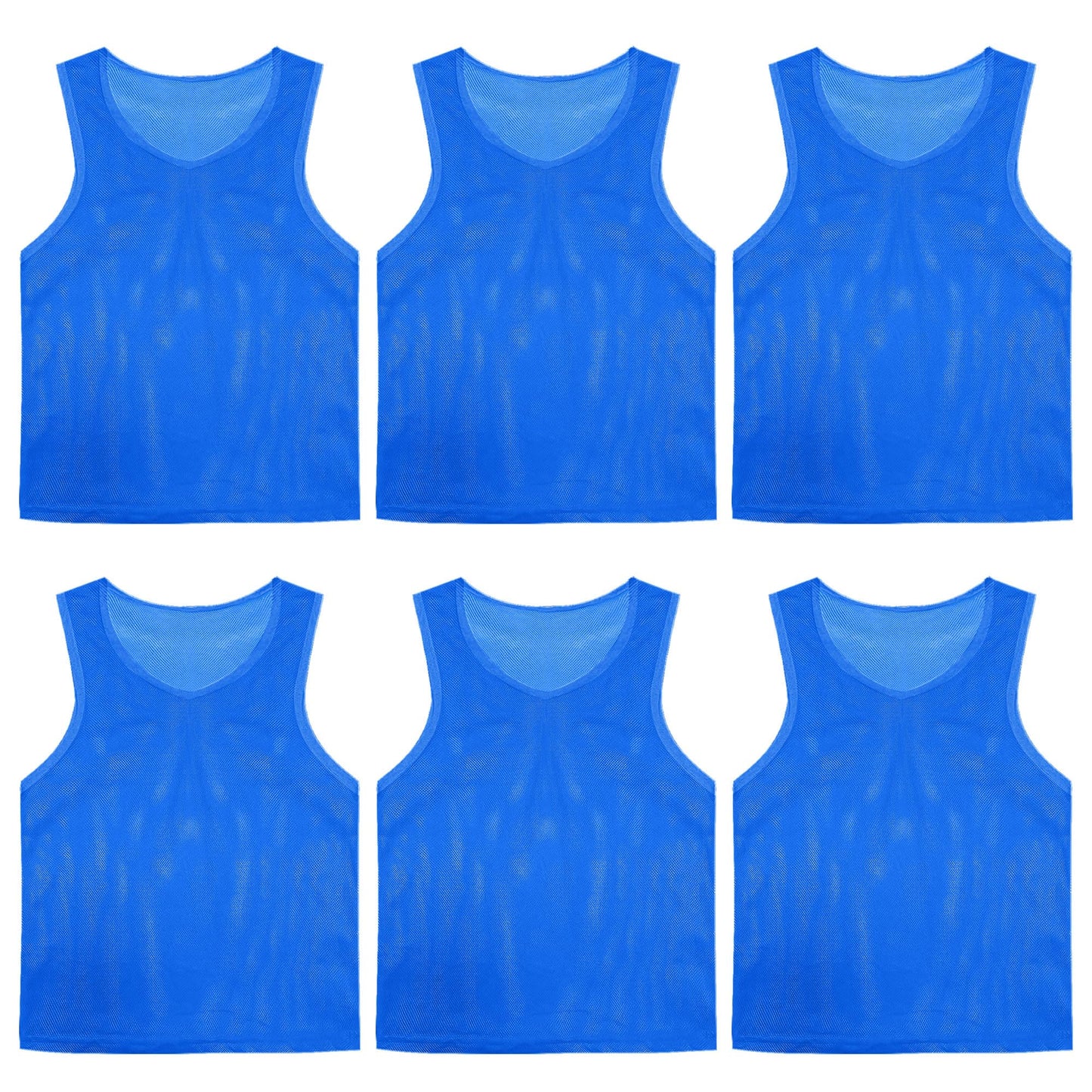 PVOSEW Pinnies Set of 6,Mesh Practice Jersey Scrimmage Vest Team Football Soccer Training Bibs for Sports Adult Child Youth (Blue, Youth/Adult)