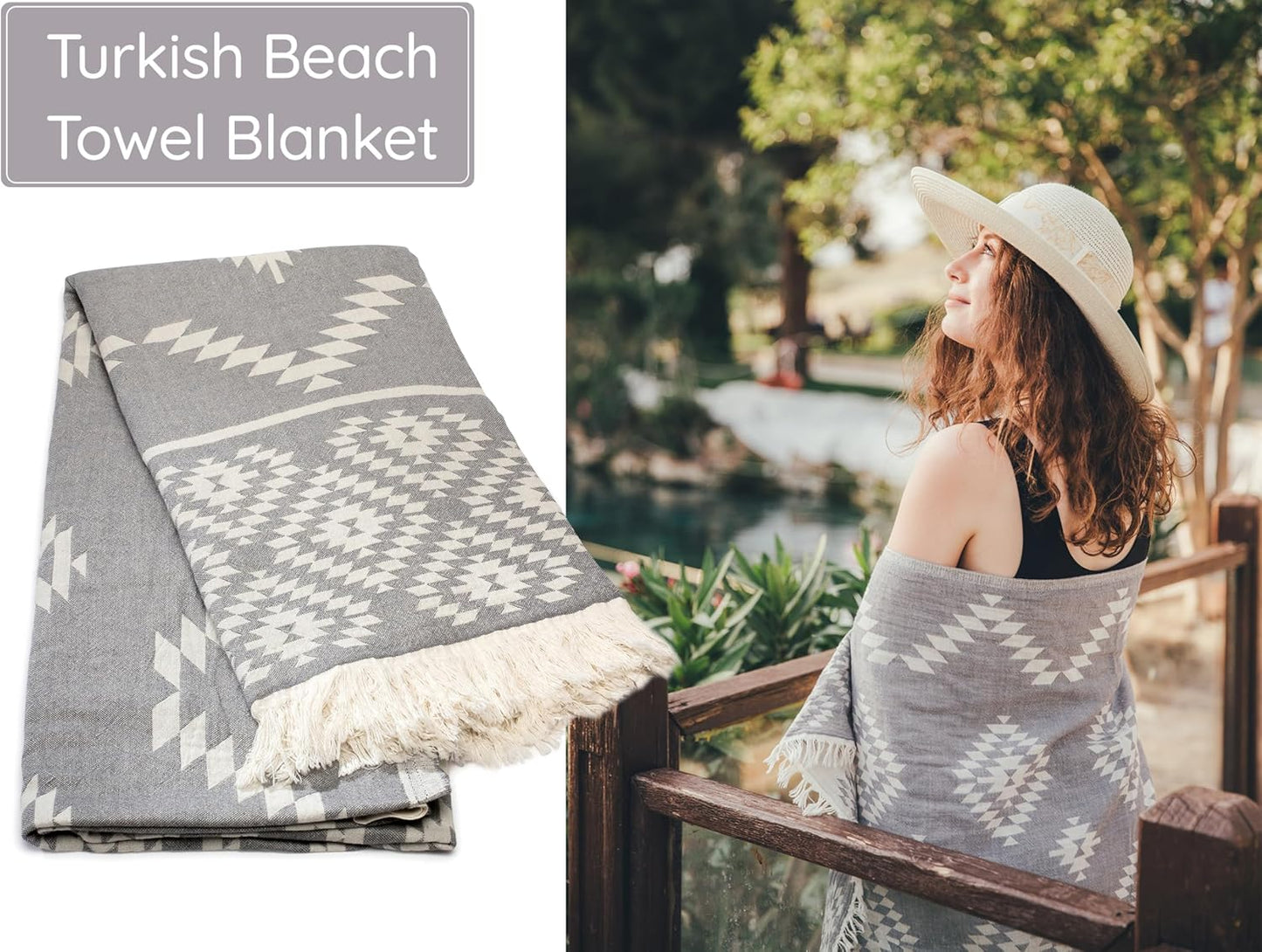 Turkish Beach Towel - Lightweight Quick Dry 100% Cotton | Vintage Dark Grey 35"x67"