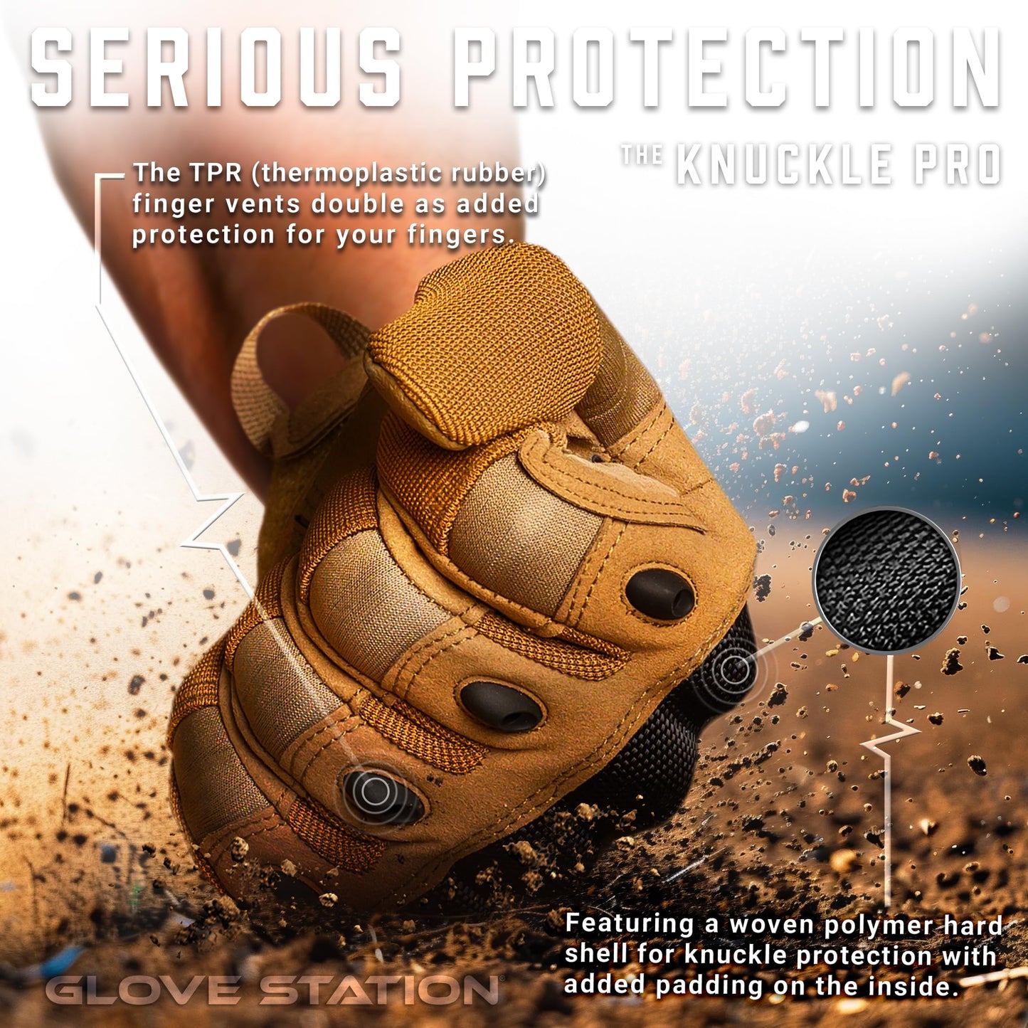 Glove Station Gloves for Men – Touchscreen Utility Gear with Hard Knuckle Protection Used in Motorcycle, Airsoft, & Outdoor Work Tan - Hard Knuckle Small
