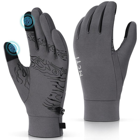 MCTi Lightweight Gloves Liners for Men Women, Touch Screen Gloves with Conductive Microfiber, Palm Silicone, for Cold Weather Running Driving Hiking Grey-L