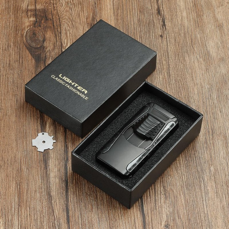 All in One 3 Jet Flame Butane Torch Lighter Built-in Cutter Cut, Punch, Holder Function, Draw Enhancer Tool, Refillable Windproof Gas Lighter (Sold Without Gas) ﻿ (Red Wood Grain)