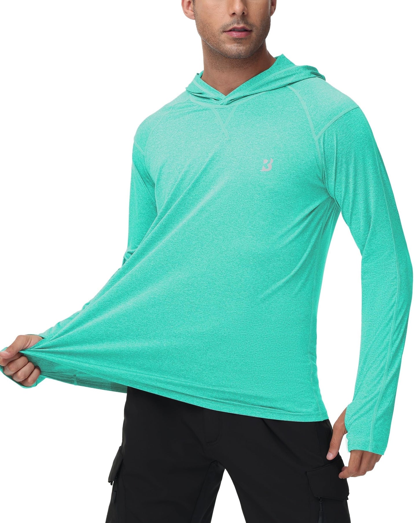 Roadbox Mens UPF 50+ Fishing Shirts - Long Sleeve UV Sun Protection Hoodie Outdoor Hiking Shirts for Sports Running