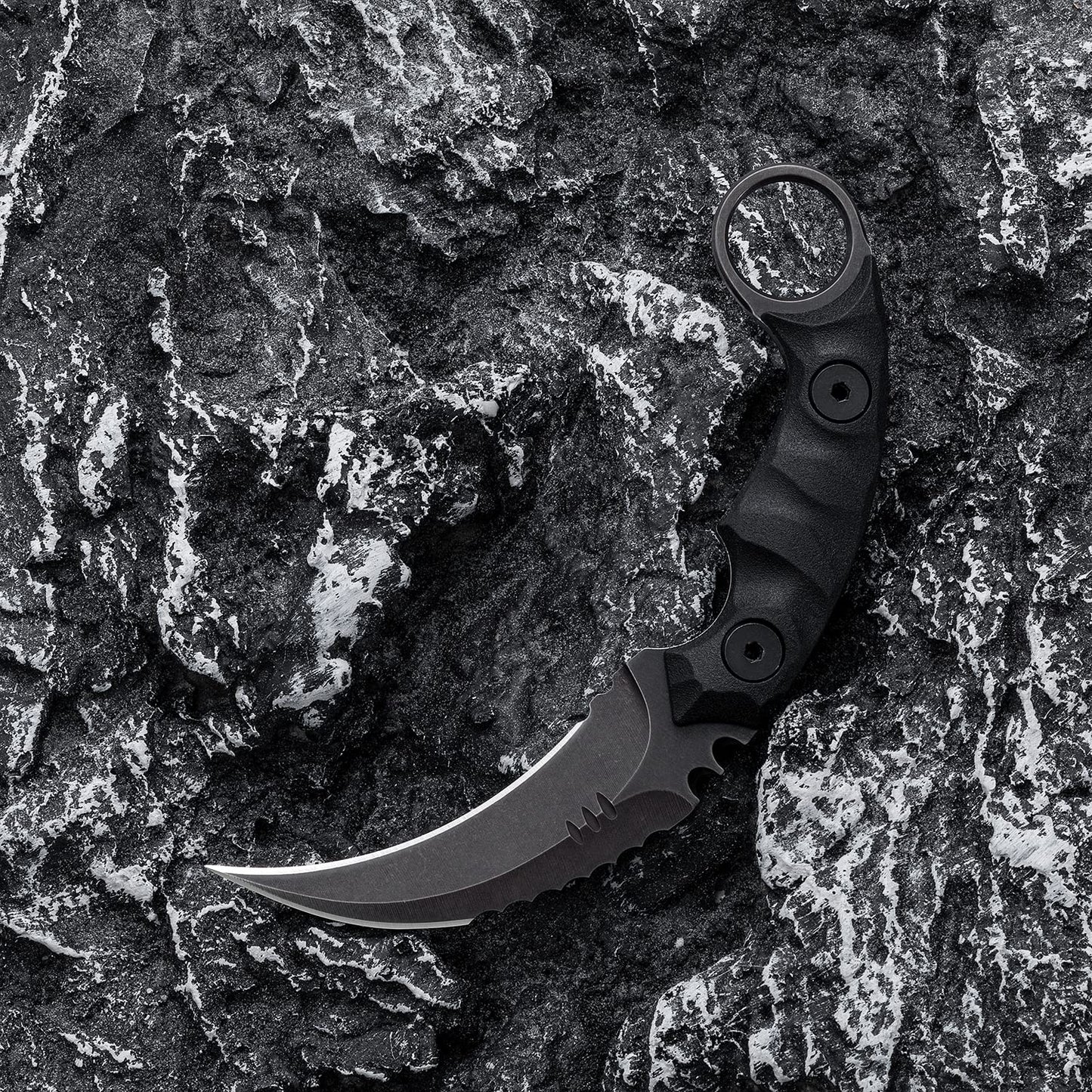 OOULORE Fixed Blade Knife, D2 Steel Blade G10 Handle, Tactical EDC Knife Double edged sharp Claw Knife, Utility Knife for Outdoor Survival Hiking Camping with Kydex Sheath OK1212 (Black/Black)