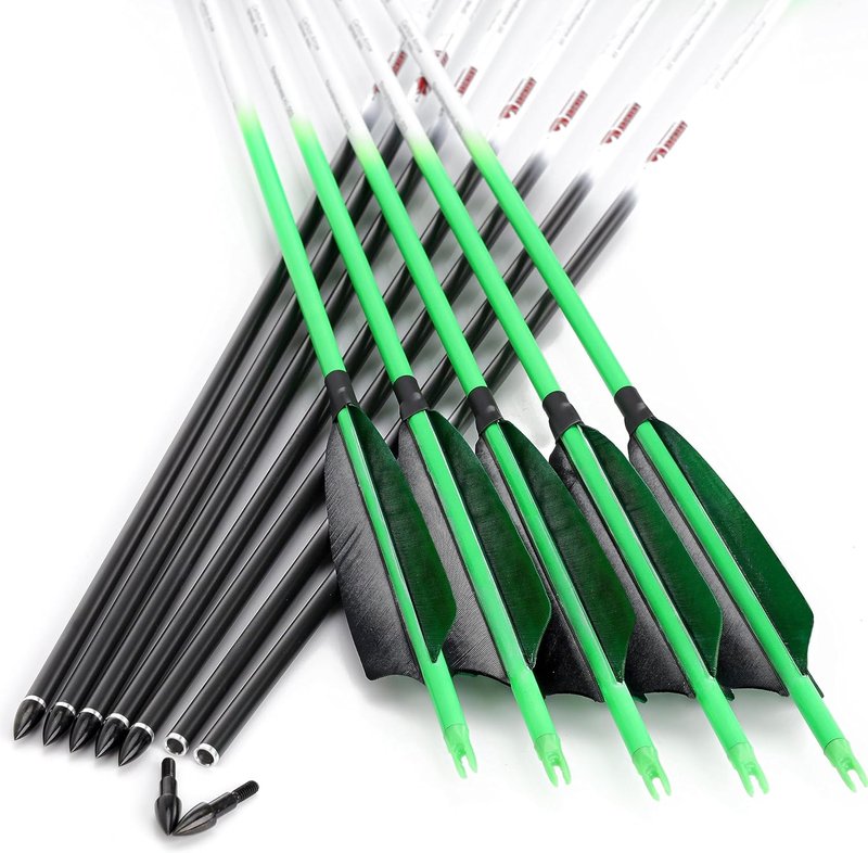 Archery Carbon Arrows - Fluorescent Hunting Practice Target Arrows with Removable Tip | Spine 250-800, Pack of 6/12