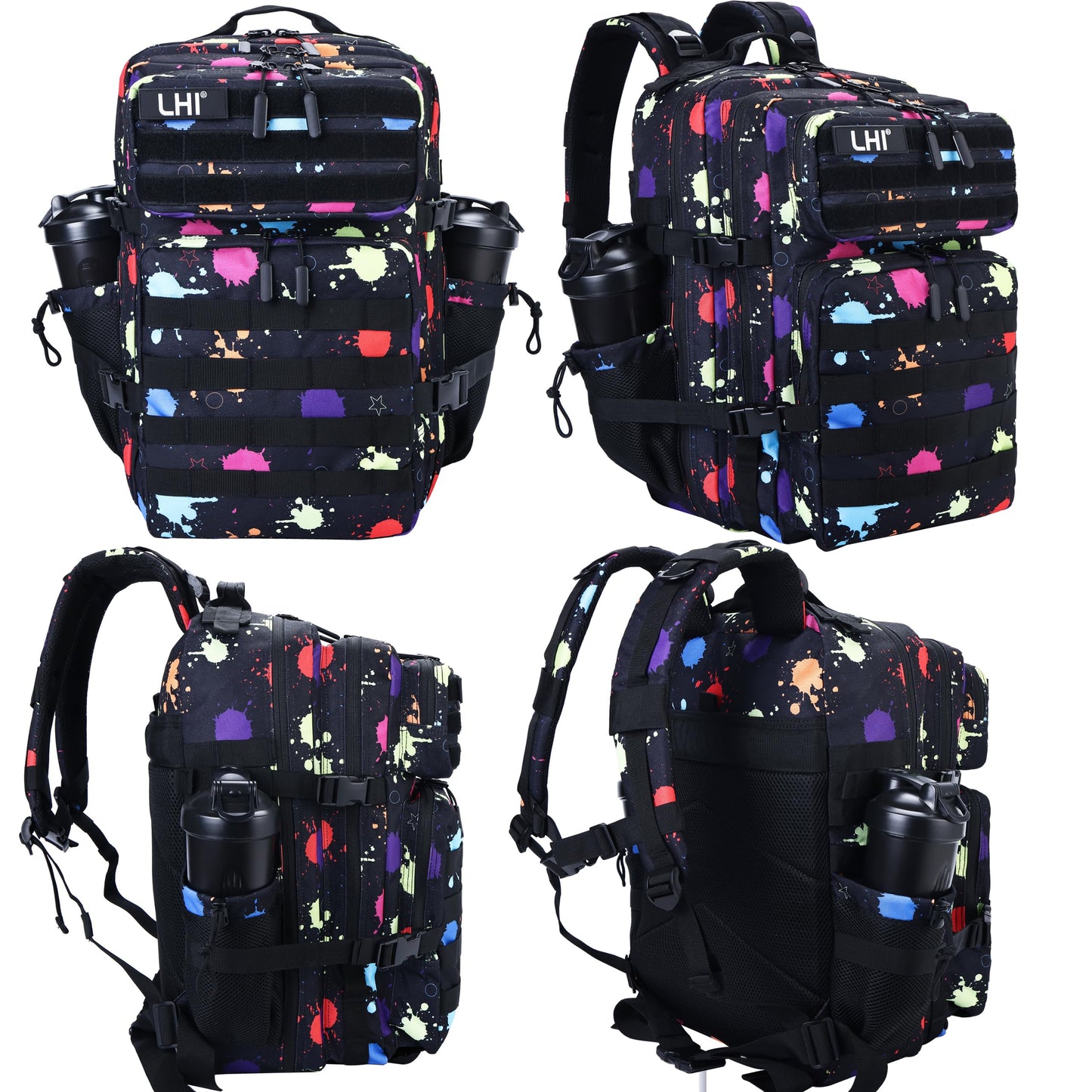 LHI Military Tactical Backpack for Men and Women 45L Army 3 Days Assault Pack Bag Large Rucksack with Molle System - Fluorescent Tie Dye
