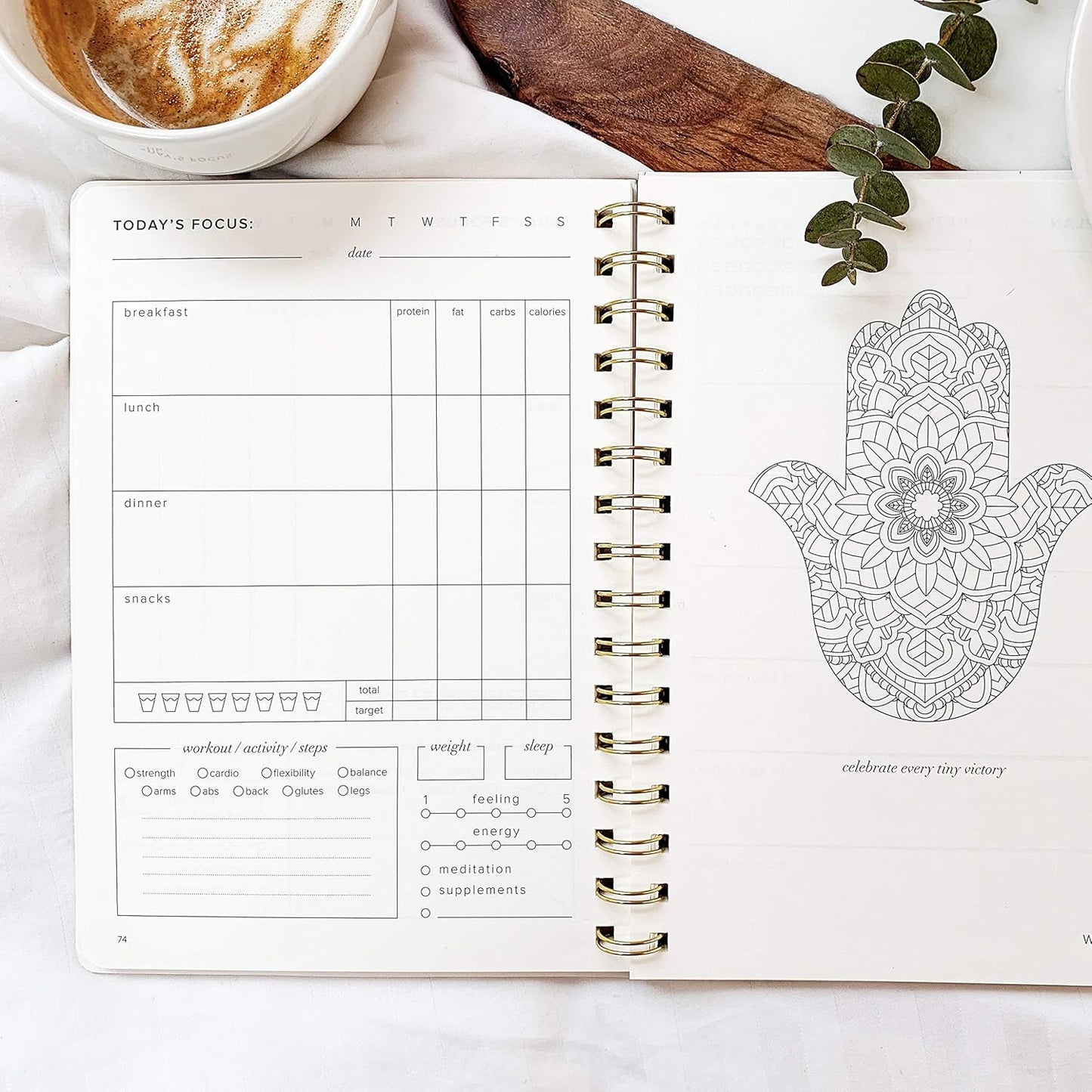 Food and Exercise Journal for Women - Track Meals, Nutrition & Weight Loss | 90 Days, Walnut Brown, 8.5 x 6 Inches