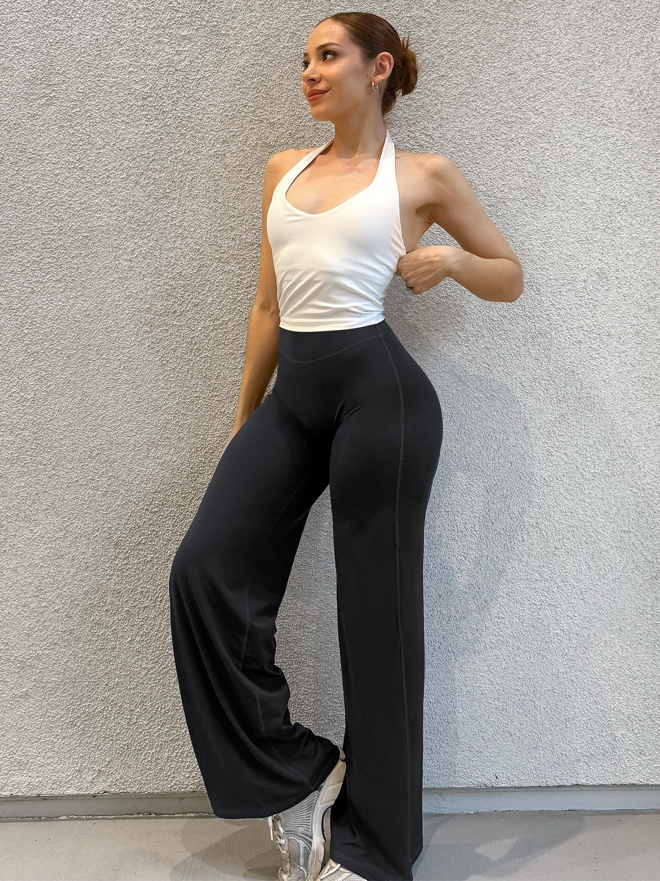 YEOREO Workout Womens Straight Leggings 33" Eddiy Gym Yoga Pants Black XL