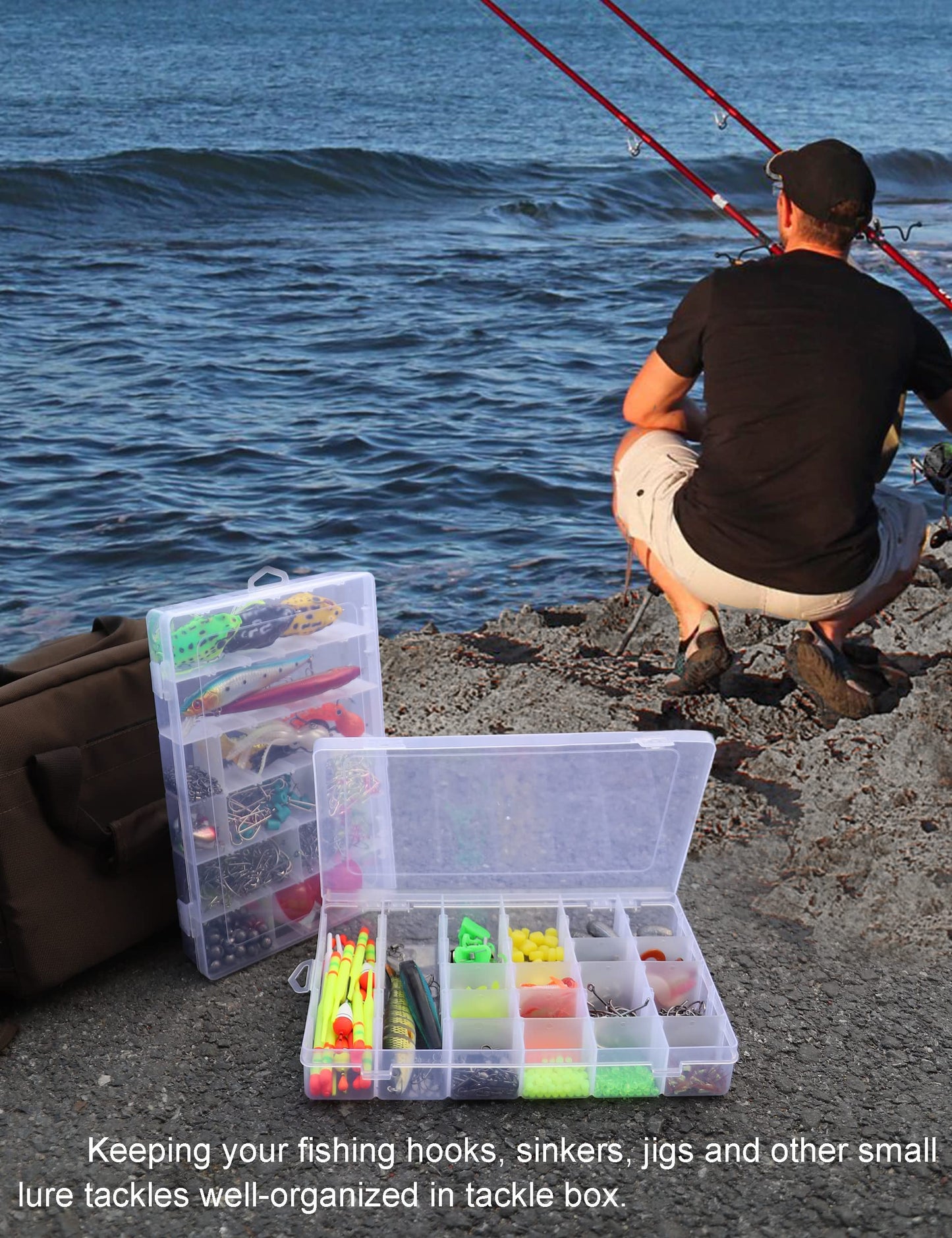 Beoccudo Tackle Box Fishing 3600 Tackle Box Organizer 2 Pack Clear Tacklebox Bead Organizer Box Plastic Organizer Tackle Storage Boxes with Dividers
