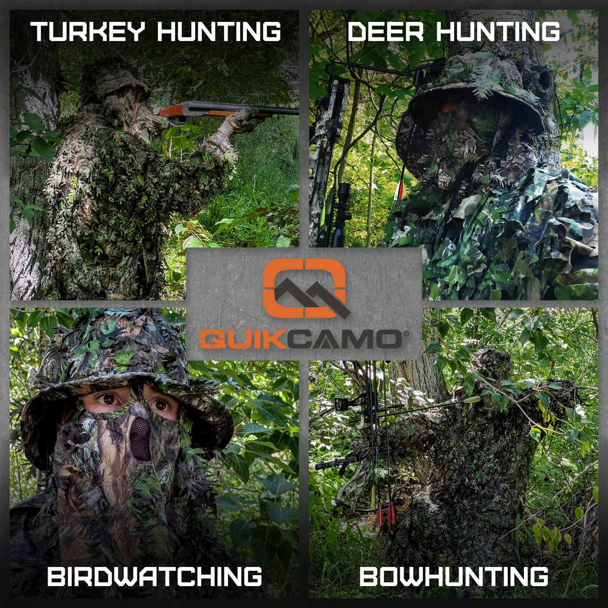 QuikCamo Men’s Mossy Oak Greenleaf 3D Leafy Camo Bucket Hat with Built-In Face Mask for Turkey Hunting - Adjustable Size
