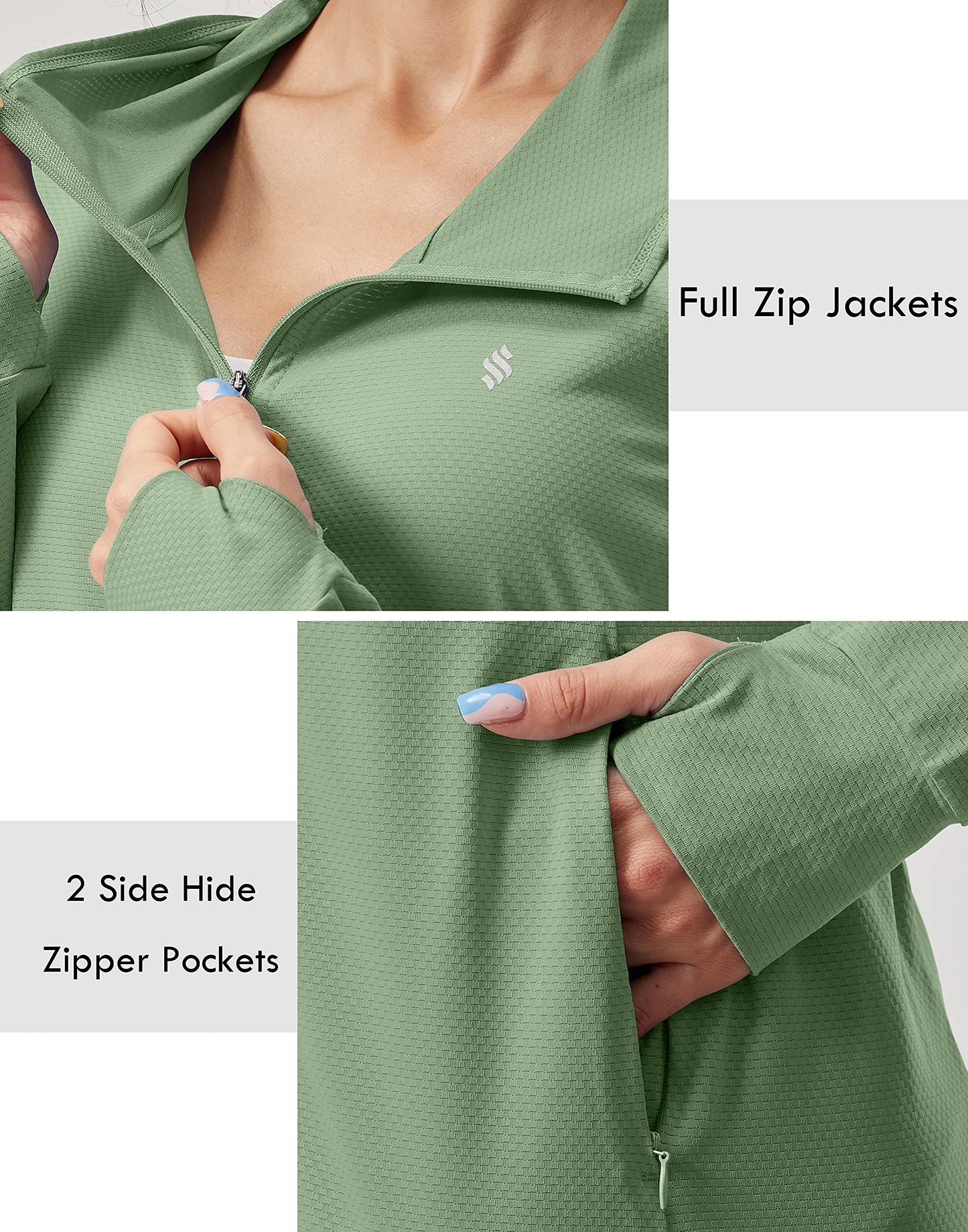 Soothfeel Women's UPF 50+ Sun Protection Hoodie Jacket Lightweight Long Sleeve Sun Shirt for Women with Pocket Hiking Outdoor C-Green
