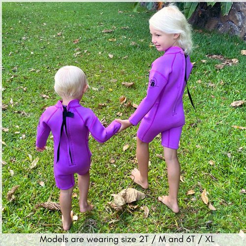 Selective HA Baby, Infant, Toddler, Kids Ultrasoft 1.5mm and 2.5mm Neoprene Longsleeve Shorty Wetsuit Springsuit, Yamamoto and Traditional Neoprene Versions (Electric Purple 2.5mm Yamamoto, 2T (M))