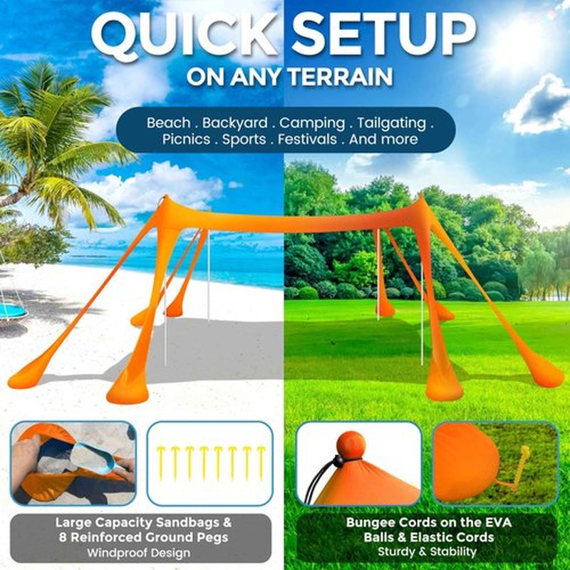 VIONMI Beach Canopy Beach Tent Pop Up Shade 10x10ft Sun Shelter UPF50+ with 8 Sandbags-2 Sand Shovel-4 Aluminum Poles-Ground Pegs-Portable Carrying Bag for Outdoor Family Camping Fishing Yard Picnic