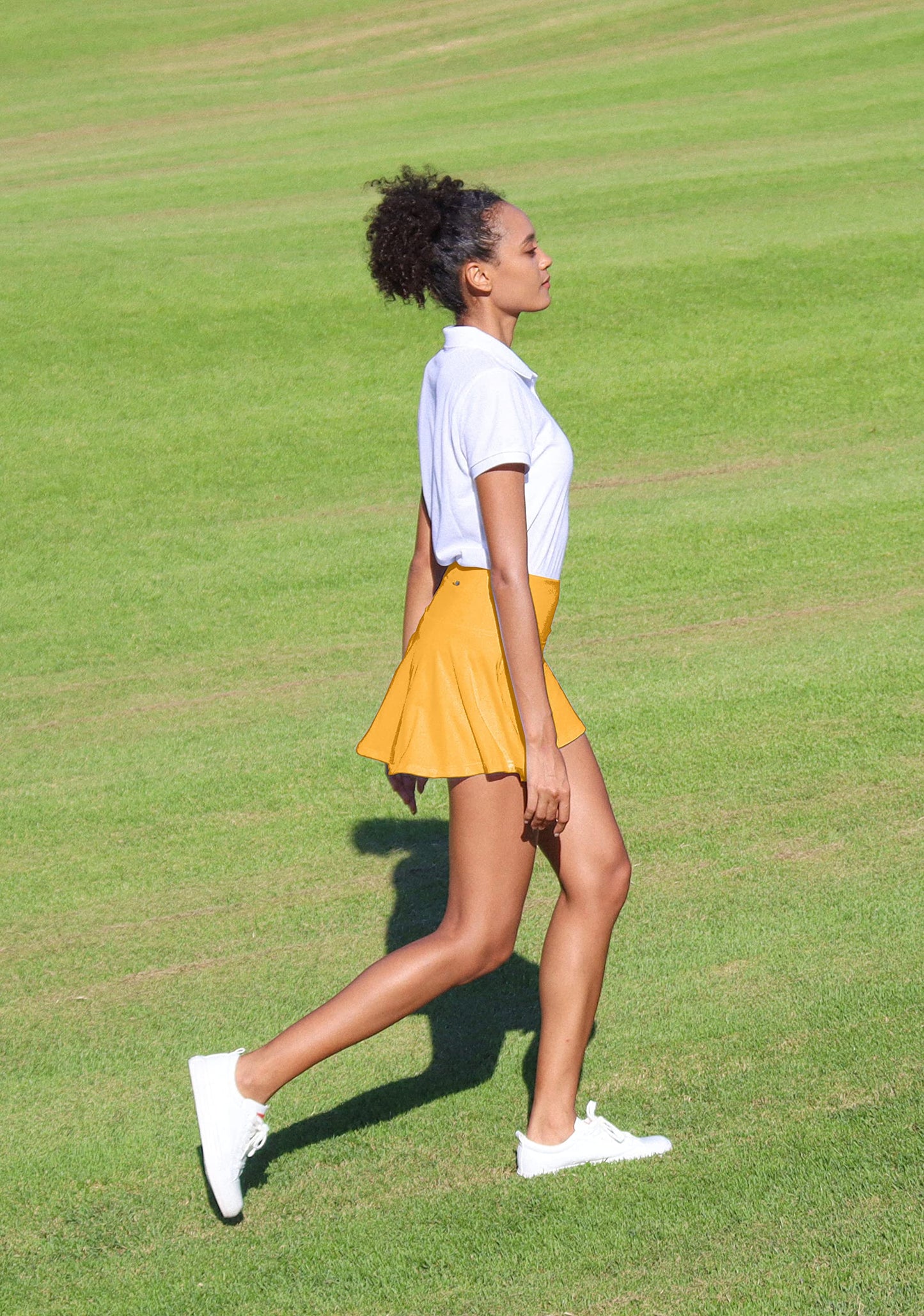 SANTINY Pleated Tennis Skirt for Women with 4 Pockets Women's High Waisted Athletic Golf Skorts Skirts for Running Casual (Yellow_XXS)