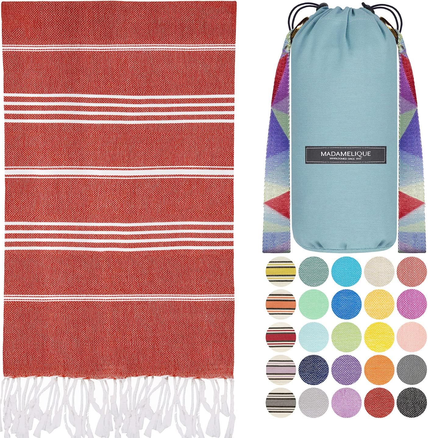 Turkish Beach Towel - Oversized 100% Cotton Quick-Dry | Sand-Free Hand Loomed - 39 x 74 (Red)