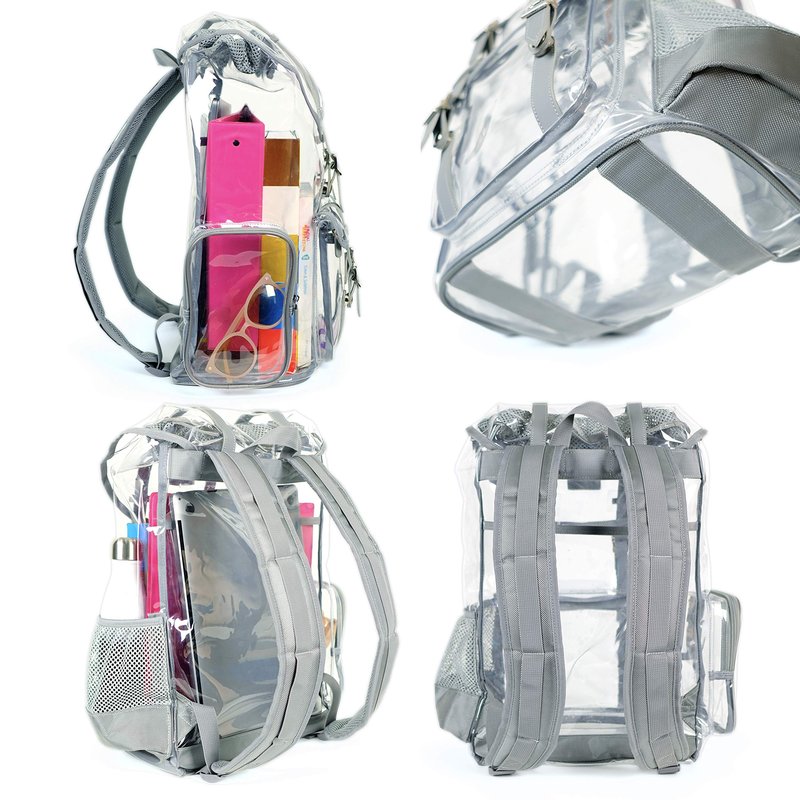 SMARTY Heavy Duty Clear Backpack V2 Durable Transparent See Through Bag (Gray, Large Rucksack)