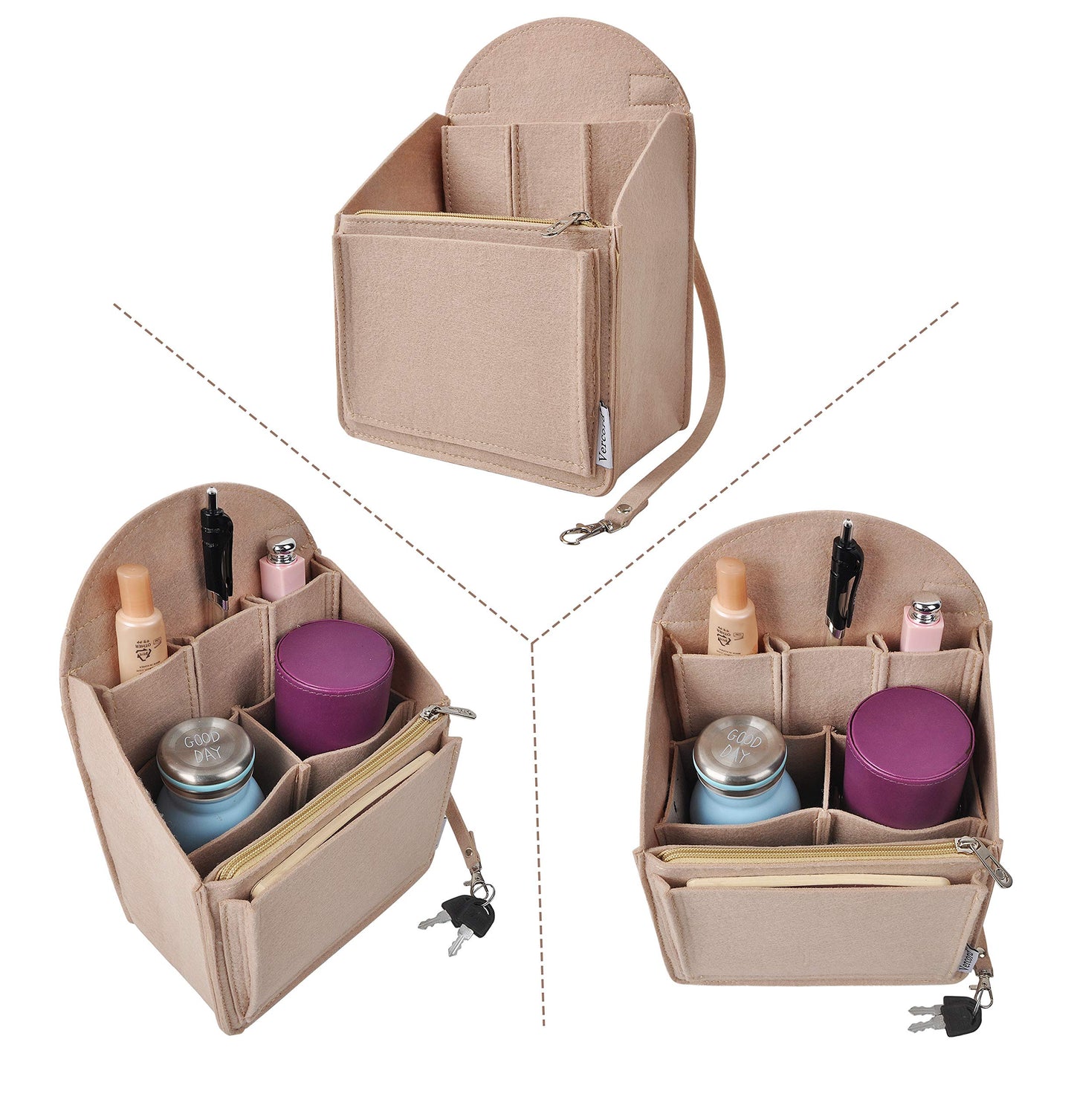 Vercord Felt Backpack Organizer Rucksack Insert Liner Inside Daypack Shoulder Bag Beige Small