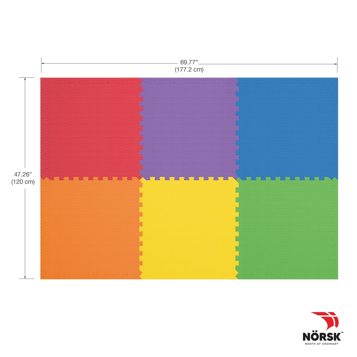 Norsk Dual-Sided Reversible 1/2" Foam Exercise Mats for Home Gym - Interlocking EVA Foam Tiles, 6 Tiles - 24 Sq. Ft. Rainbow Pack/Black