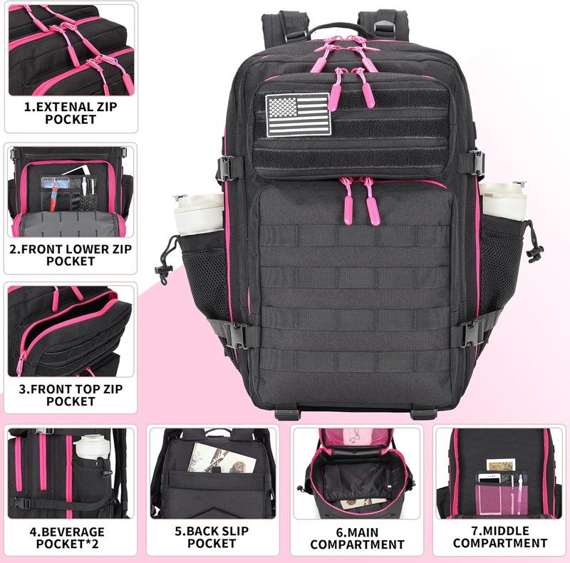 Tactical Assault Backpack - 45L Molle Waterproof Rucksack for 3-Day Adventures | Black Rose