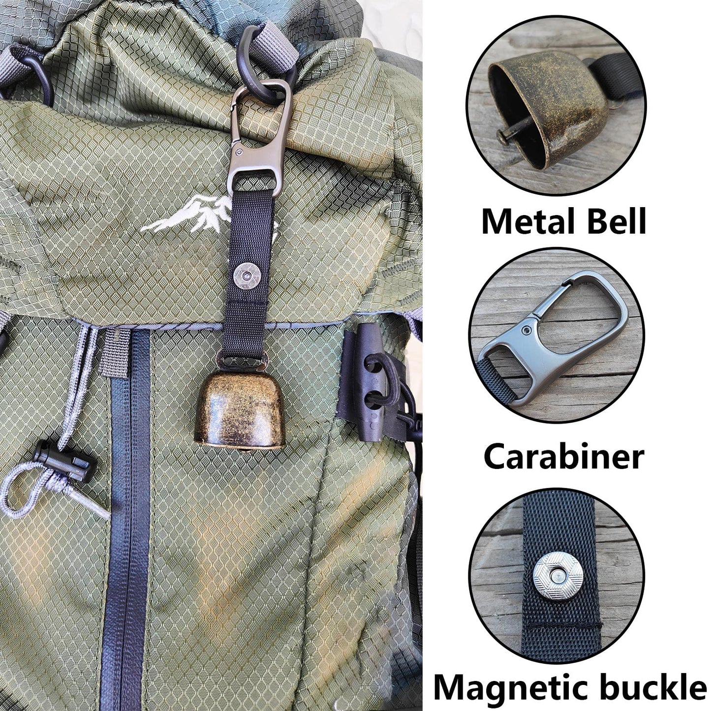 Bear Bell with Whistle for Bear Deterrent, Loud Bear Bell with Magnetic Silencer, Emergency Whistle and Carabiner for Hiking, Biking, Fishing, Climbing, Outdoor Camping & Hiking Protection