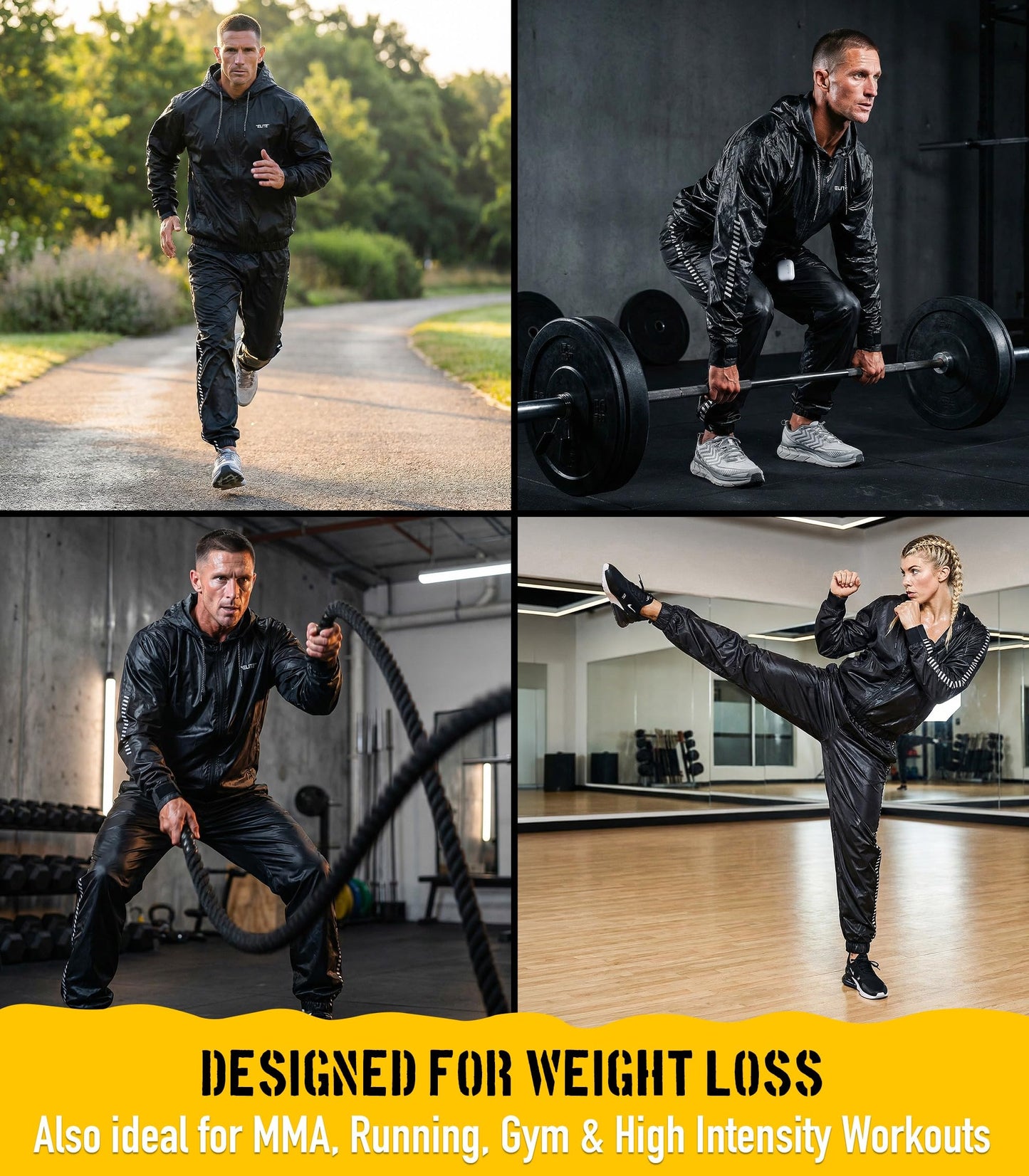 Elite Sports Sauna Suit for Weight Loss Men & Women Boxing MMA Wrestlers Gym Sweat Hoodie Sauna Suits Wrap Full Body Workout (Black, 3X-Large)