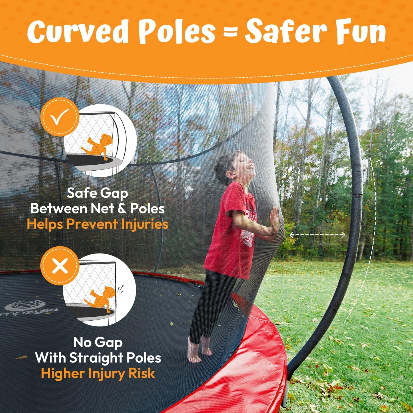 JUMPZYLLA Trampoline Outdoor 8FT 10FT 12FT 14FT 15FT 16FT with Enclosure, Non-Slip Ladder & Anti-Rust Coated Frame, ASTM Approved Recreational Backyard Large Trampoline with Net for Kids & Adults