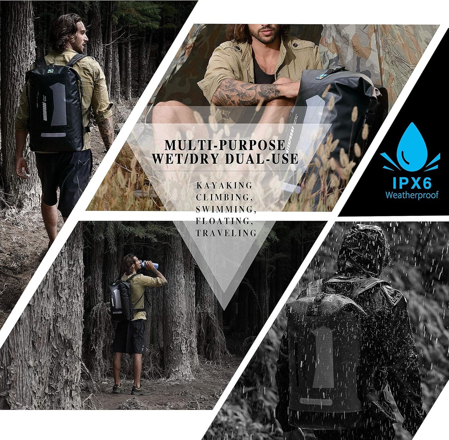 Waterproof Backpack for Men - 20L/30L/40L Floating Dry Bag for Kayaking & Hiking