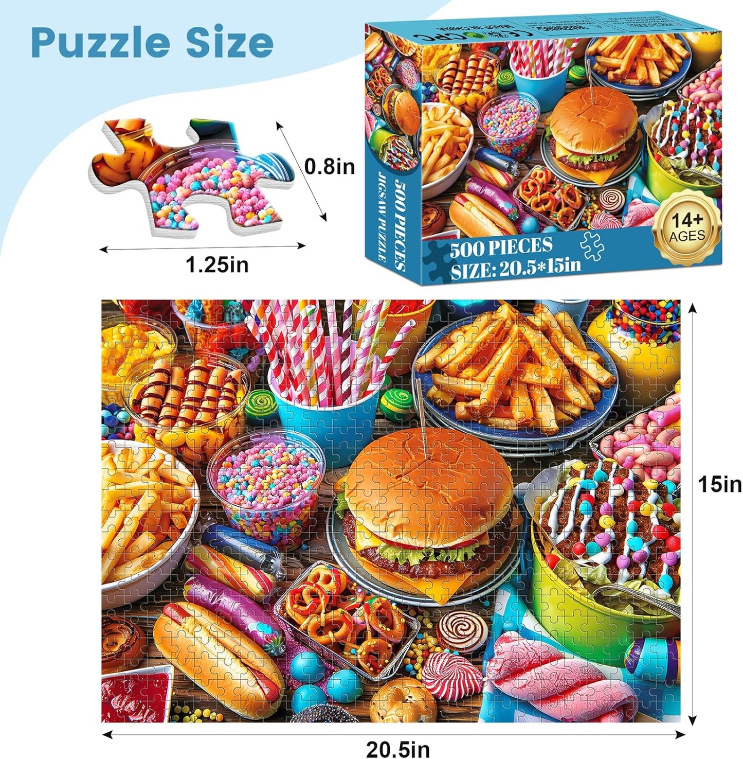 500 Piece Hamburger Jigsaw Puzzle for Adults | Fun Food-Themed Puzzle, 20.5x15 in