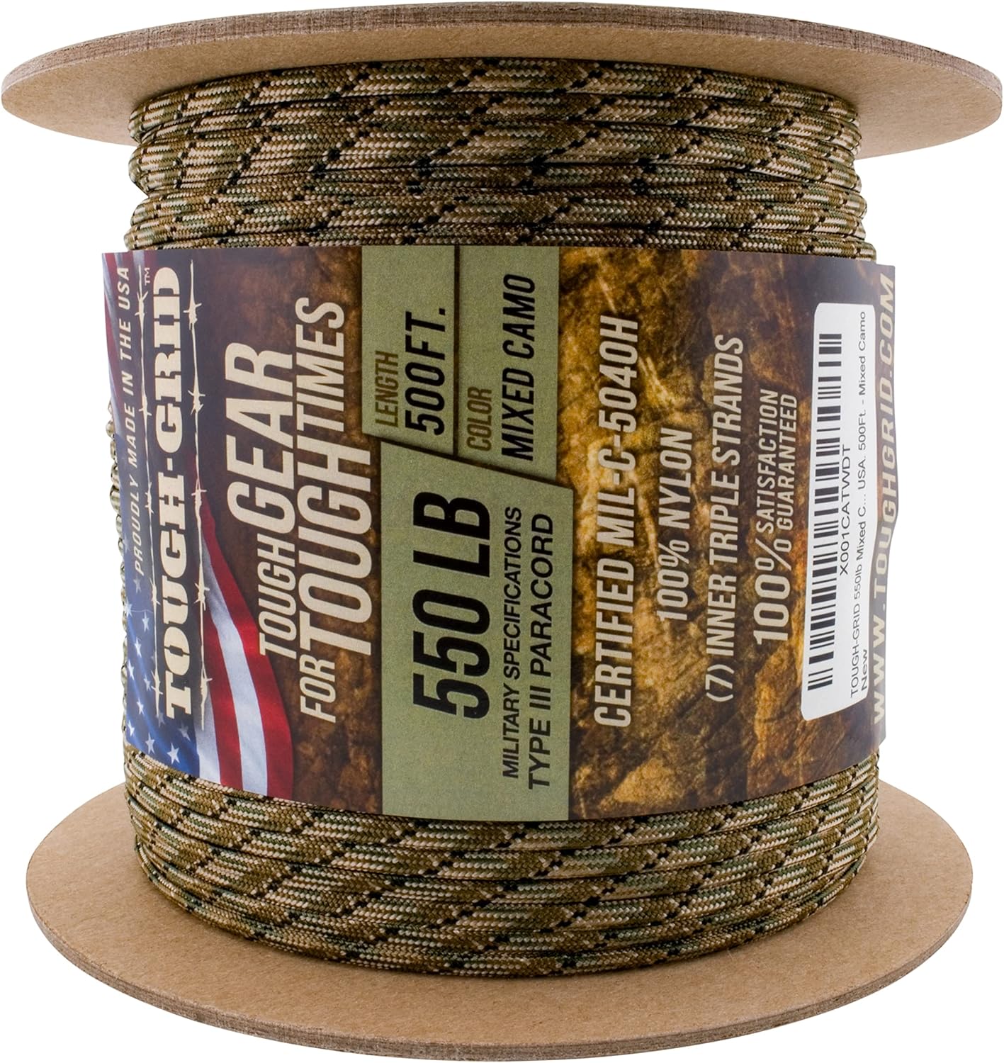 TOUGH-GRID 550 Paracord Rope - Durable Nylon Survival Cord for Camping & Tactical Gear | Made in USA