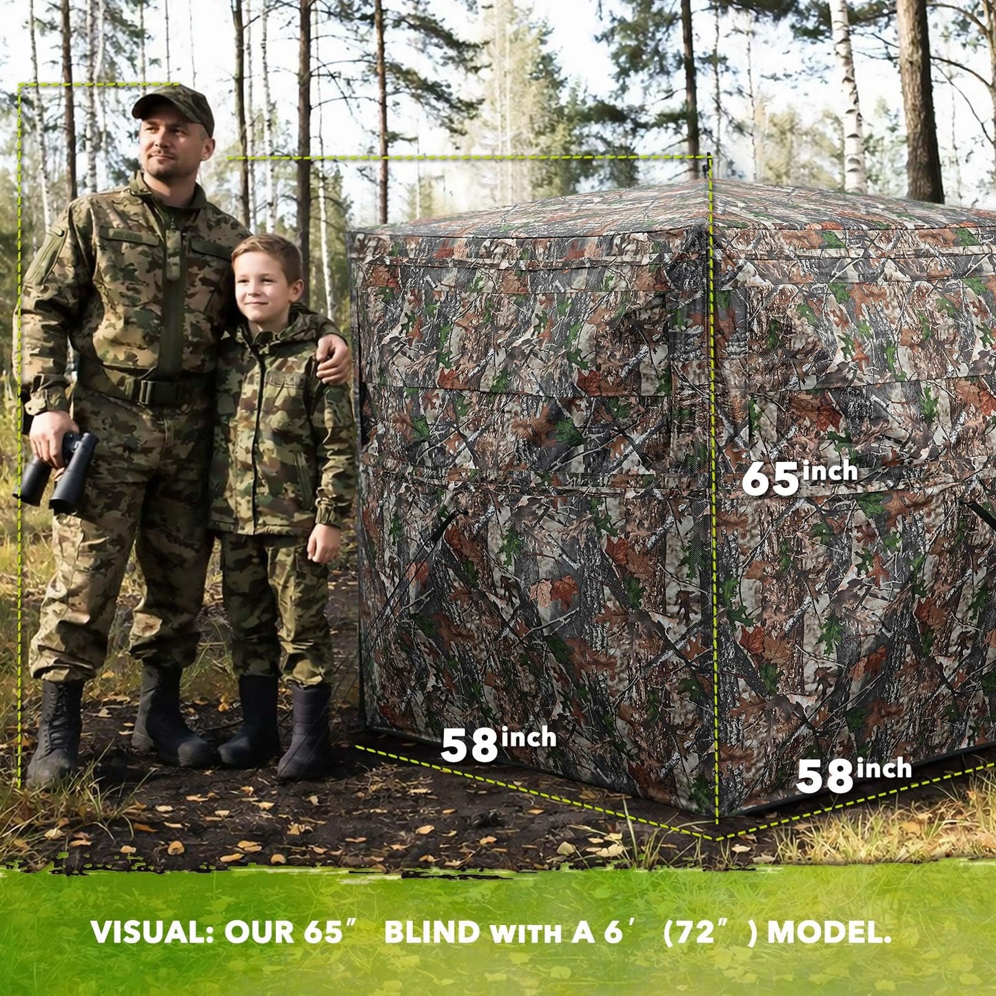 Hunting Blind 360 See Through Ground Blind for Turkey & Deer Hunting, 2-3 Person Pop Up Camouflage Tent