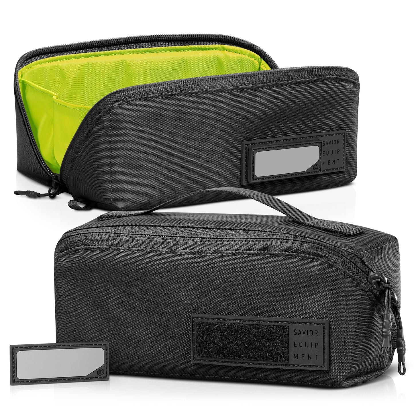 Savior Equipment Utility Pouch Ammo Storage Organizer Range Gear Accessories w/ 4 Writable ID Patches, Opens As a Tray, Semi-Hard Shell, 2-Pack (Black/Green)