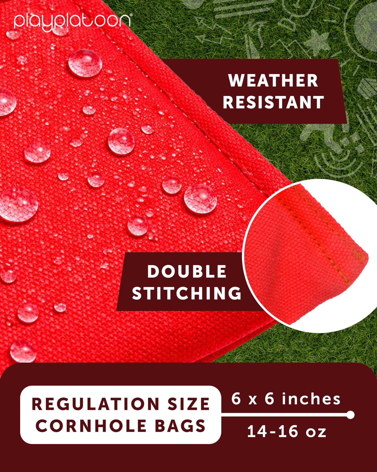 Play Platoon Weather Resistant Cornhole Bags - Set of 8 Regulation Size - Red & Gray - Durable Duck Cloth for Tossing Game, Includes Tote Bag