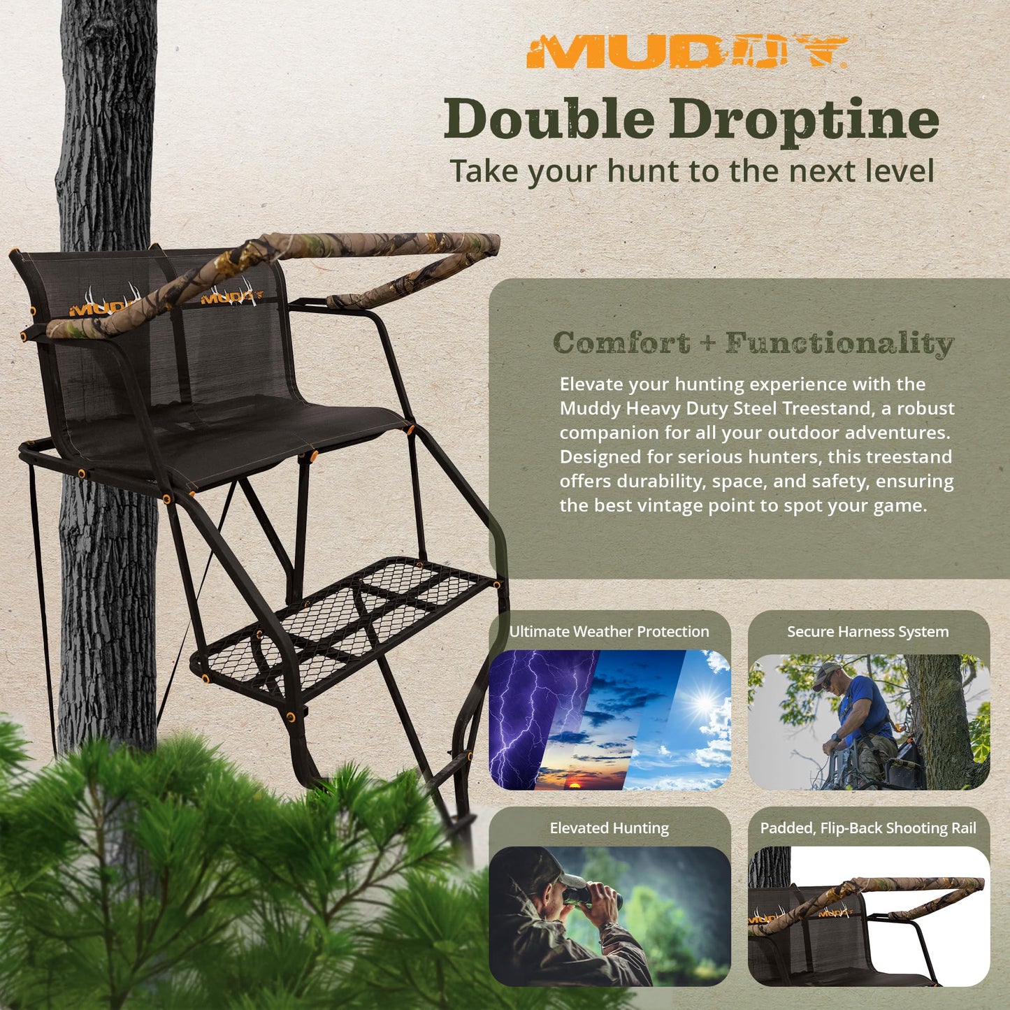 Muddy Double Droptine Deer Hunting Ladderstand, 2 Person