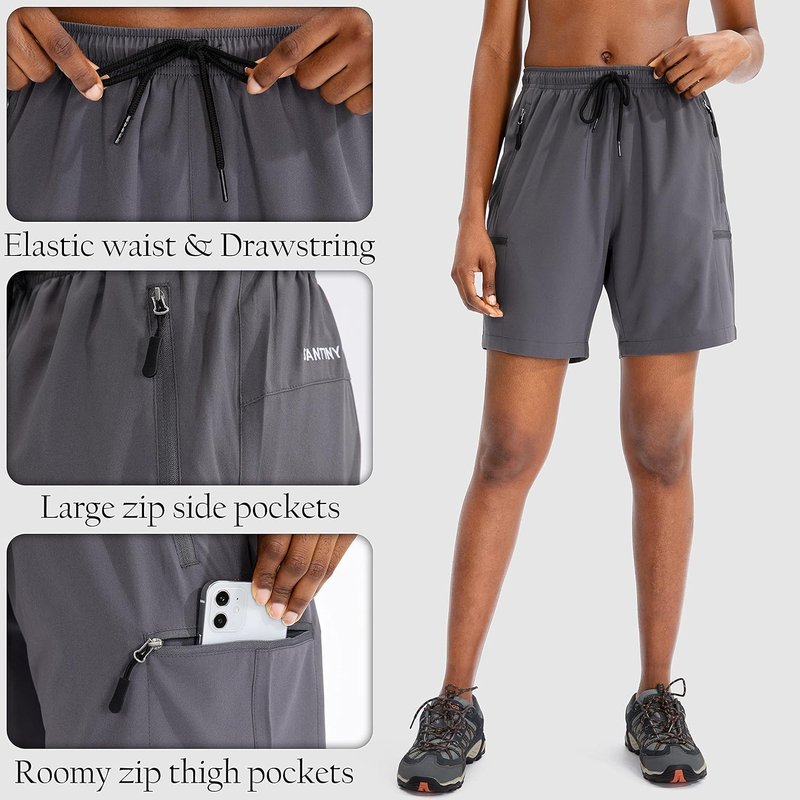 SANTINY Women's Hiking Cargo Shorts - Quick Dry Lightweight Athletic Shorts with Zipper Pockets | Available in 5'', 7'', 9'' Sizes