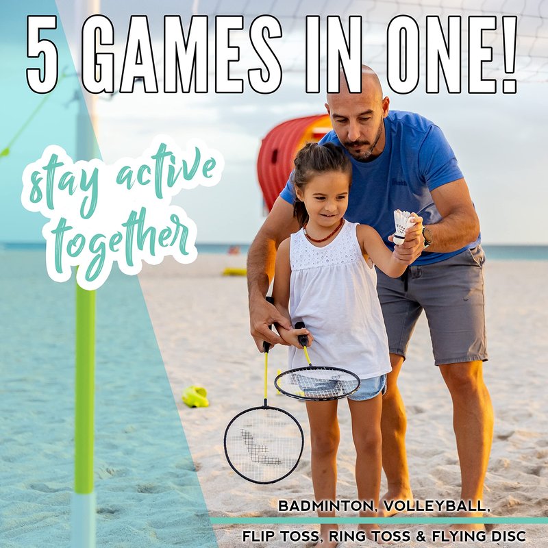 Franklin Sports Fun 5 Combo Set - Badminton - Volleyball - Ring Toss - Flip Toss - Flying Disc