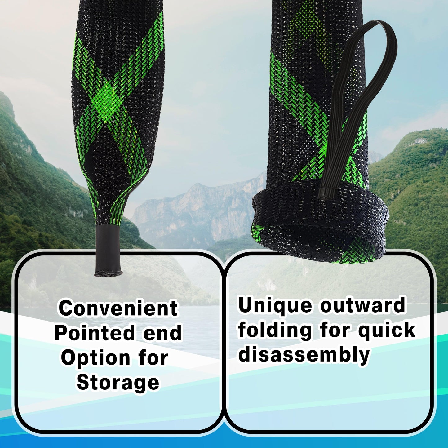 Reaction Tackle Rod Socks, Fishing Rod Sleeves and Covers for Spinning and Casting Rods, Breathable Mesh Rod Protectors with Elastic Band - Spinning / Point End / 2" x 67" Black (2-Pack)