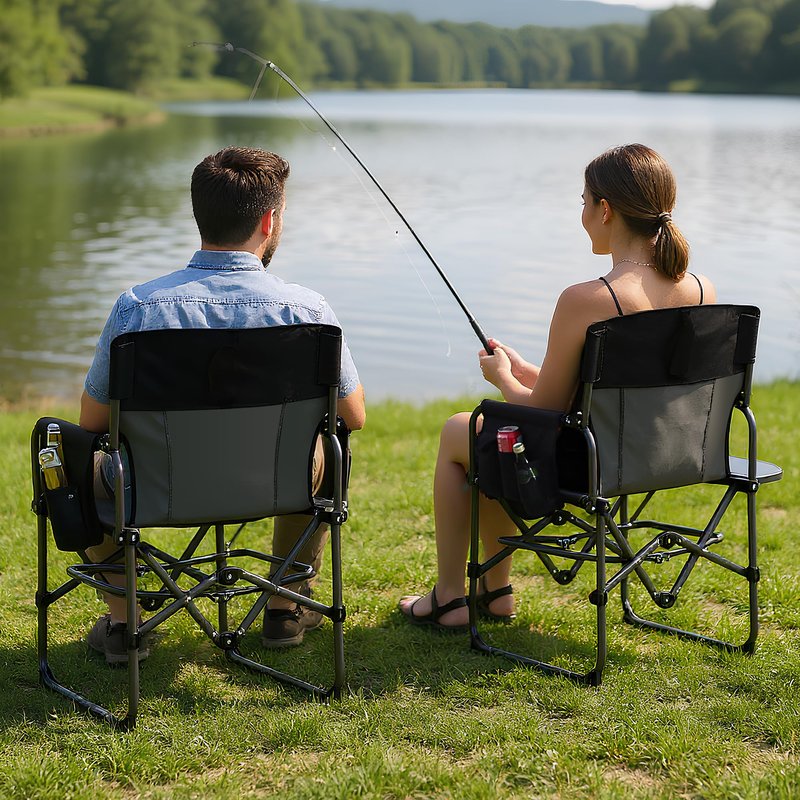 Oversized Camping Directors Chair, Portable Folding Lawn Chairs for Adults Heavy Duty with Side Table, Outdoor Foldable Camp Chair with Pocket for Beach, Fishing, Picnic, Outdoor Foldable Camp Chair