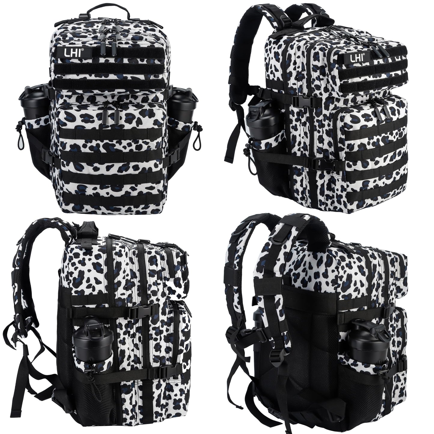 LHI Military Tactical Backpack for Men and Women 45L Army 3 Days Assault Pack Bag Large Rucksack with Molle System-White leopard