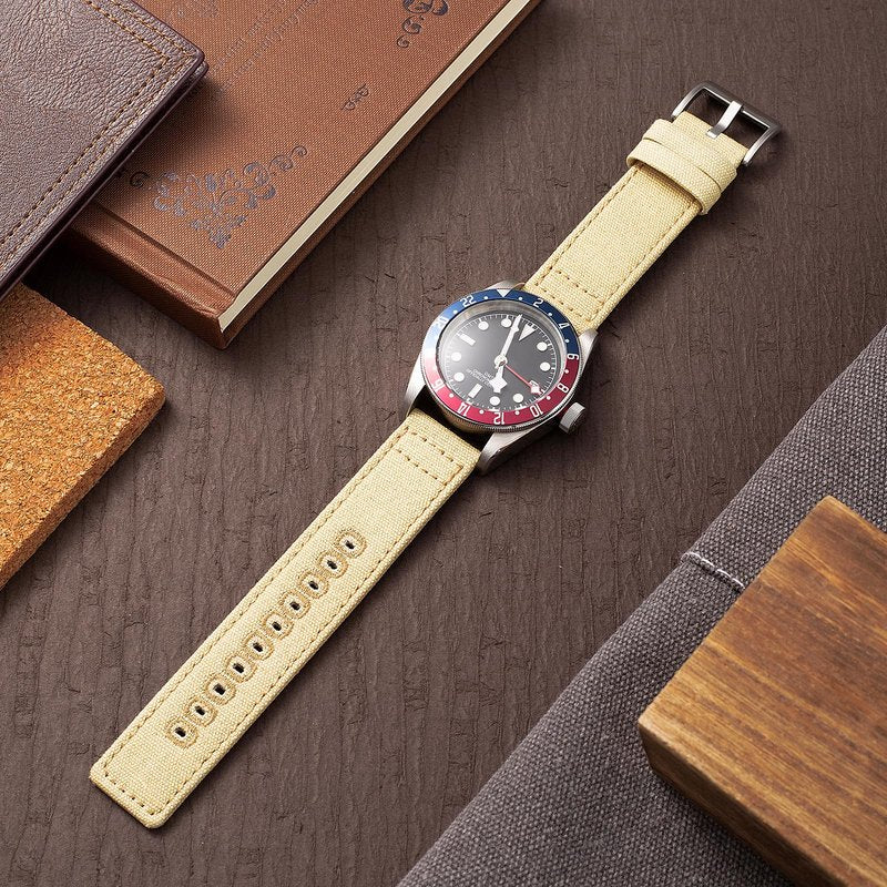 SEURE Canvas Quick Release Watch Band,Cotton Fabric Watch Straps 18mm 19mm 20mm 21mm 22mm 24mm for Men and Women(20,Khaki-silver)