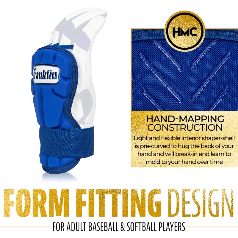 Franklin Sports Baseball Hand + Wrist Guard - PRT LG Series Adult Hand + Wrist Protector for Batting - Protective Shield - Righty + Lefty Hitters - Royal - One Size - Adult