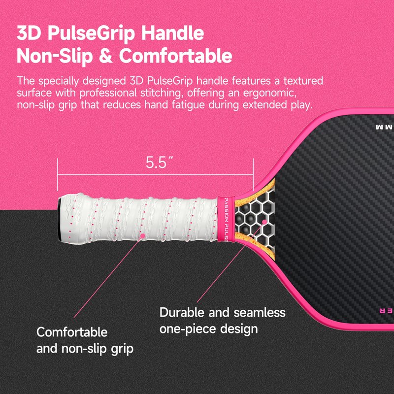 V7 Pro Pink Carbon Fiber Pickleball Paddle for Women – 3K Surface, 16mm Core, 3D Handle, Edge Guard – Lightweight Pickleball Paddle for All Skill Levels by Passion Pulse