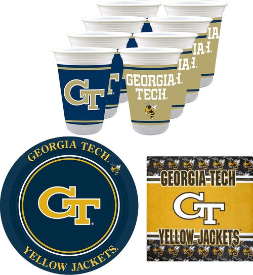 Georgia Tech Yellow Jackets Party Supplies 48 Piece Officially Licensed University Set: 16oz Plastic Beverage Cups, 9" Paper Plates, Luncheon Napkins, Complete Party Supplies for 16 Guests by Westrick